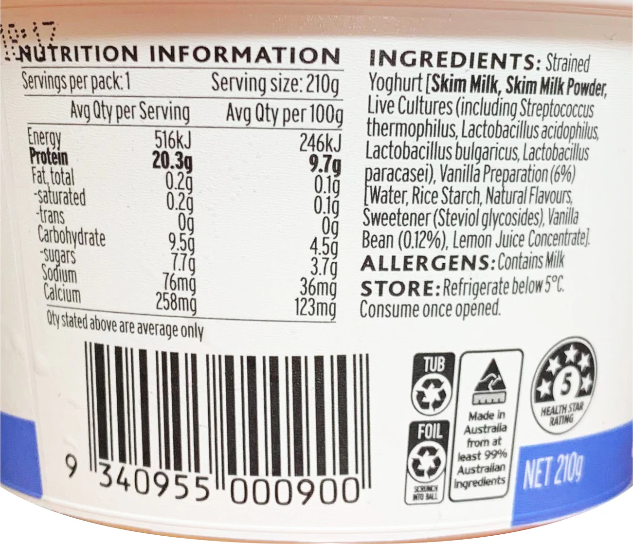 Evia Protein Vanilla Yoghurt 210g - Image 2