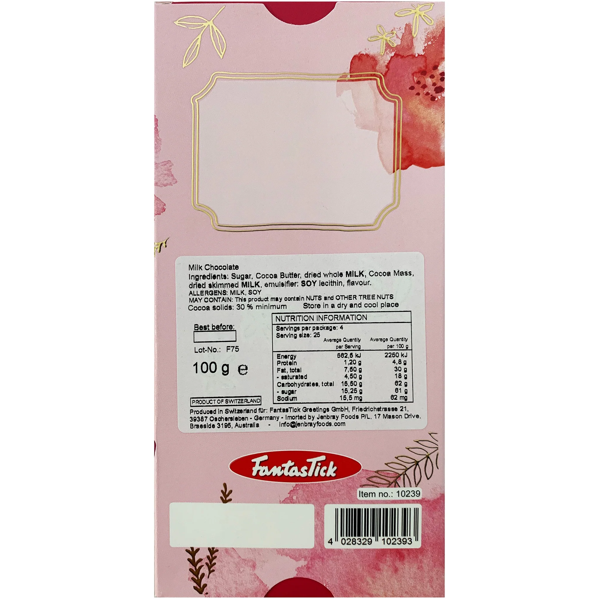 Fantastick Milk Chocolate Floral Best Wishes 100g - Image 2
