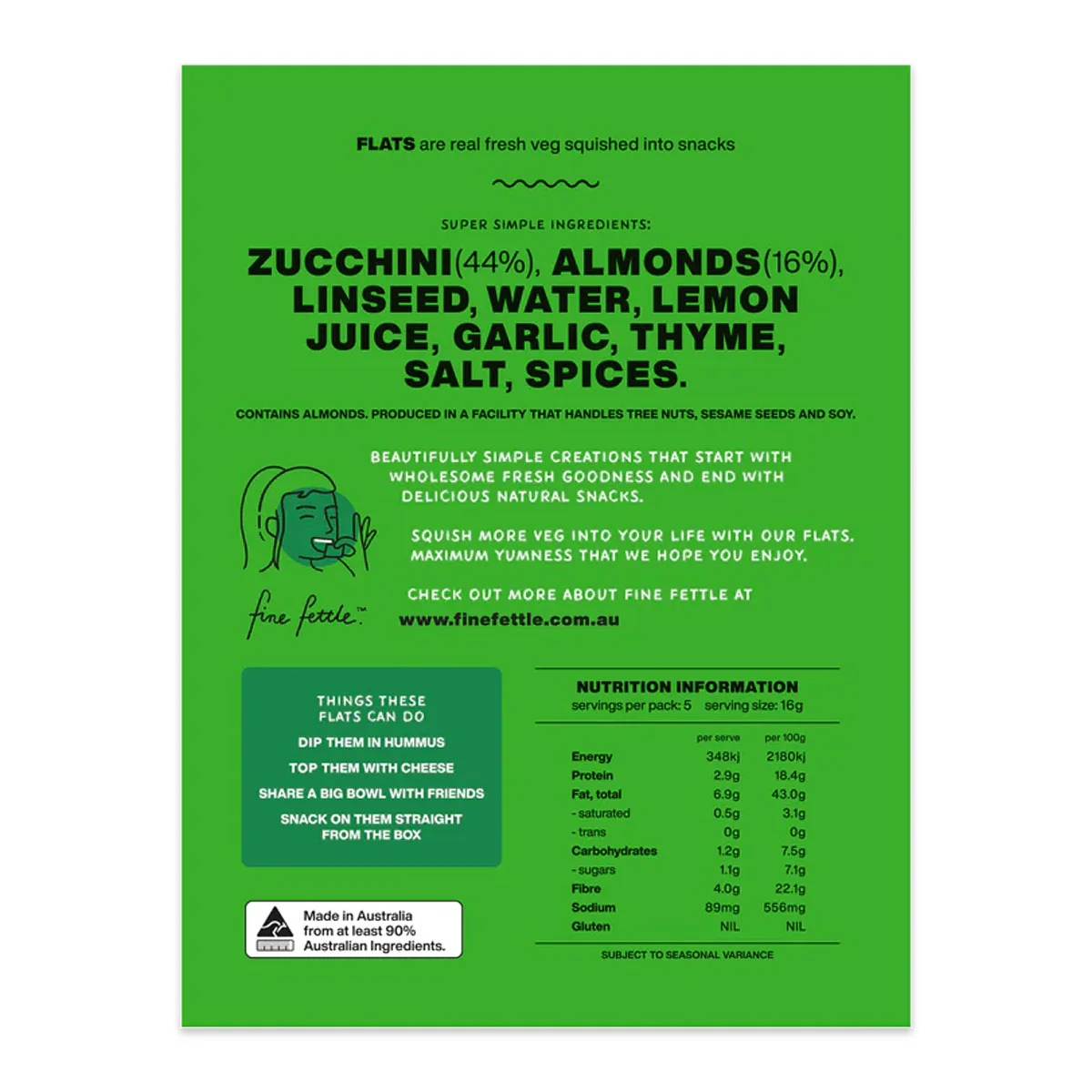 Fine Fettle Flats Zucchini and Almond Cracker 80g - Image 2