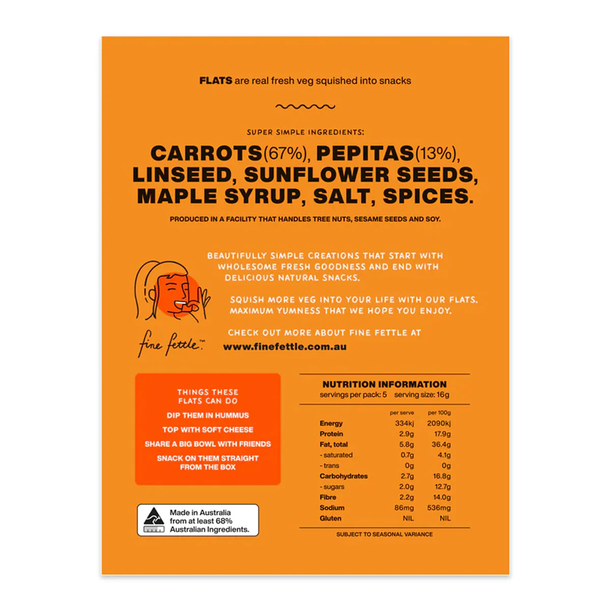 Fine Fettle Flats Carrot and Pepita Crackers 80g - Image 2