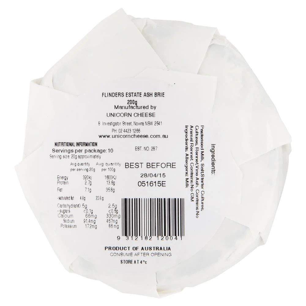 Flinders Estate Shoalhaven Ash Brie Cheese 200g - Image 2