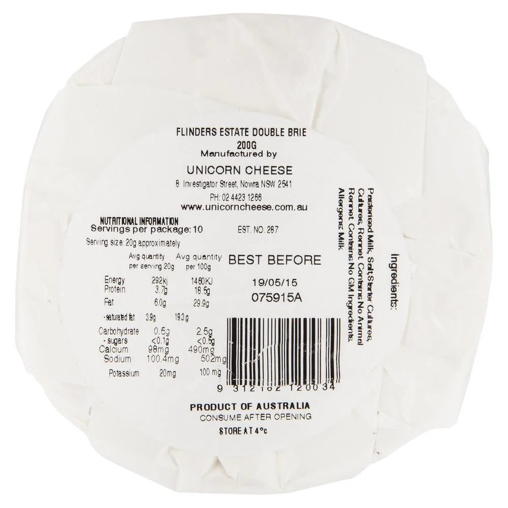 Flinders Estate Shoalhaven Double Brie Cheese 200g - Image 2