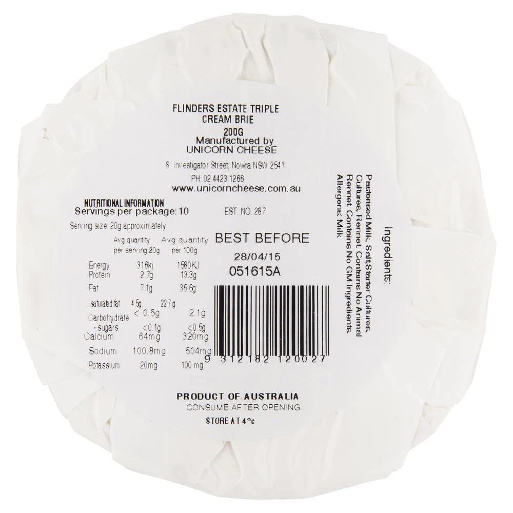 Flinders Estate Shoalhaven Triple Cream Brie Cheese 200g - Image 2