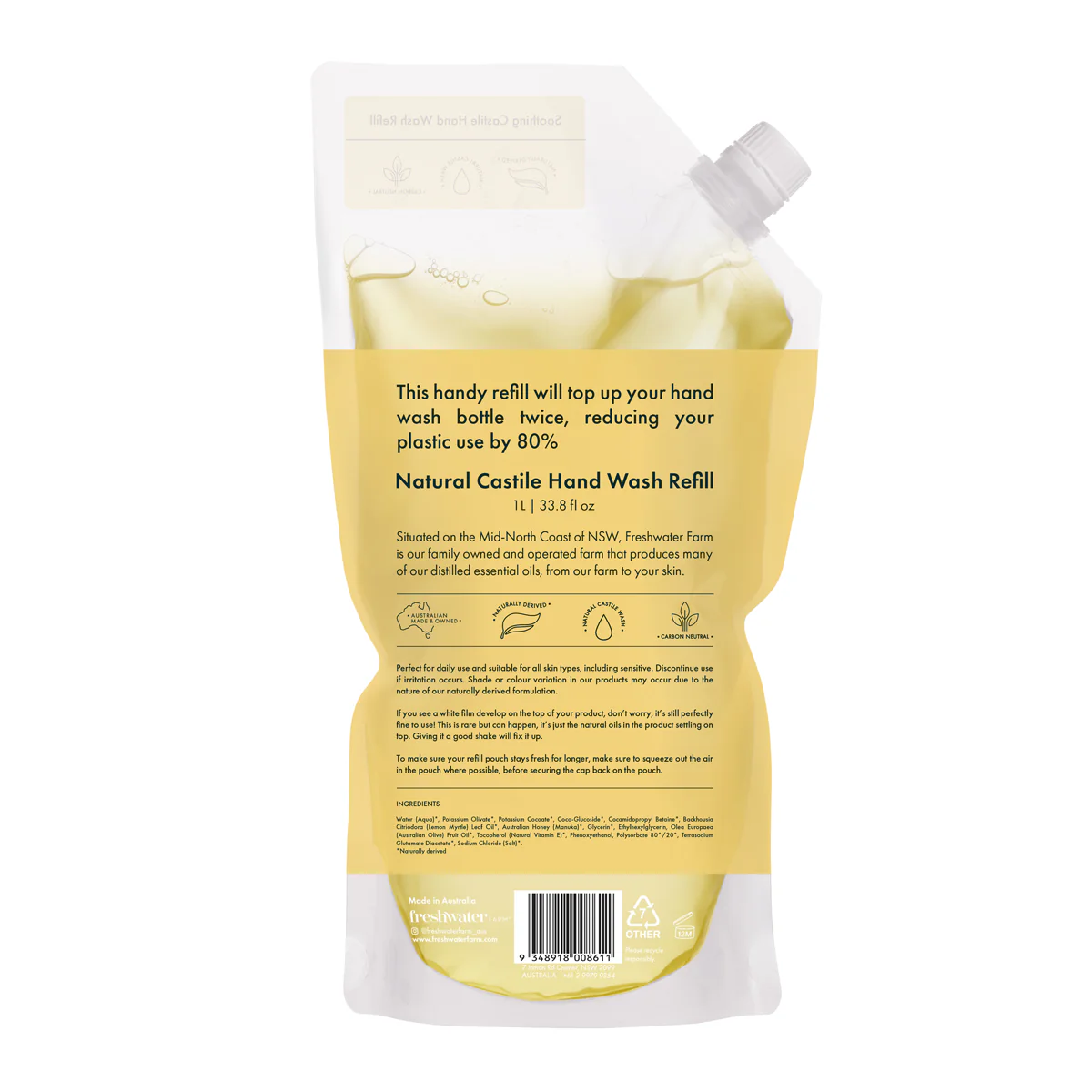 Freshwater Farm Lemon Myrtle and Manuka Honey Hand Wash Refill Pouch 1L - Image 2