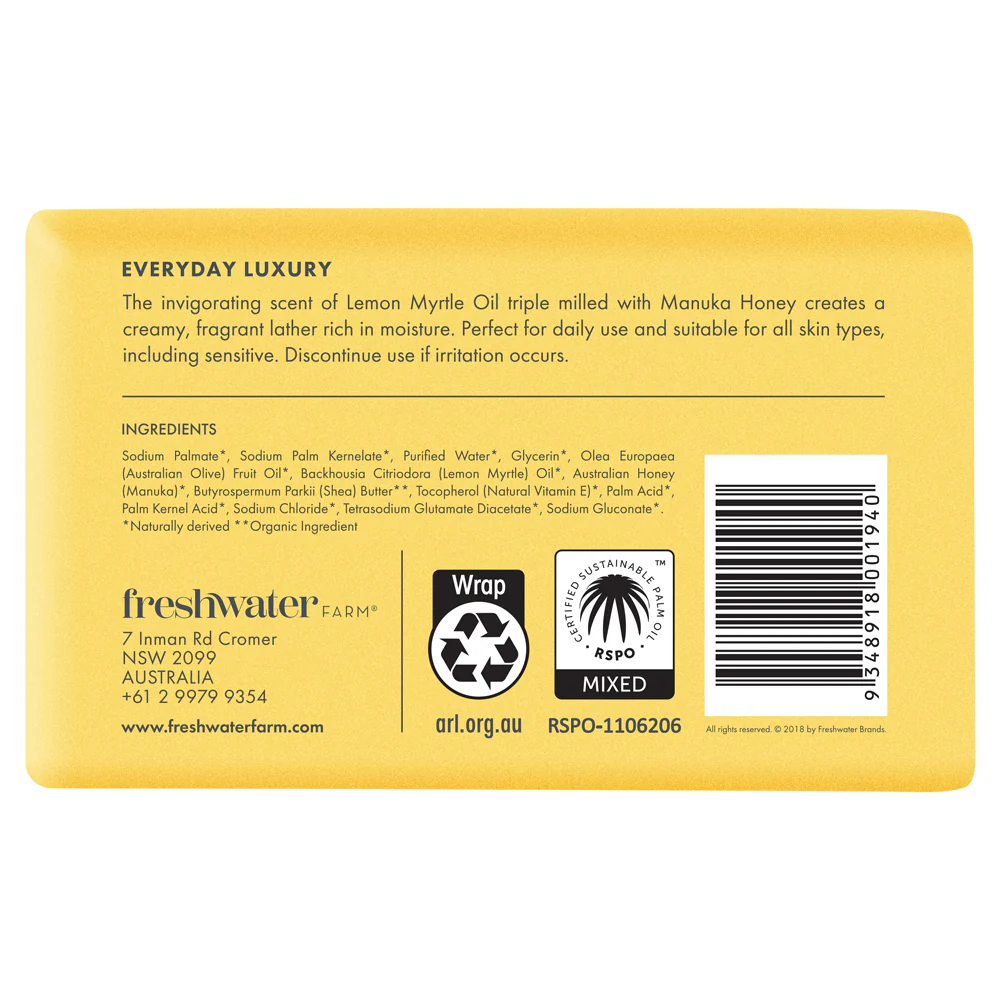 Freshwater Farm Lemon Myrtle and Manuka Honey Soap 200g - Image 2