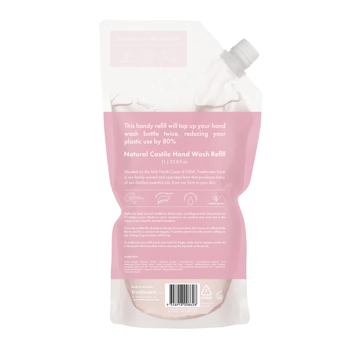 Freshwater Farm Rosewater and Pink Clay Handwash Refill 1L - Image 2