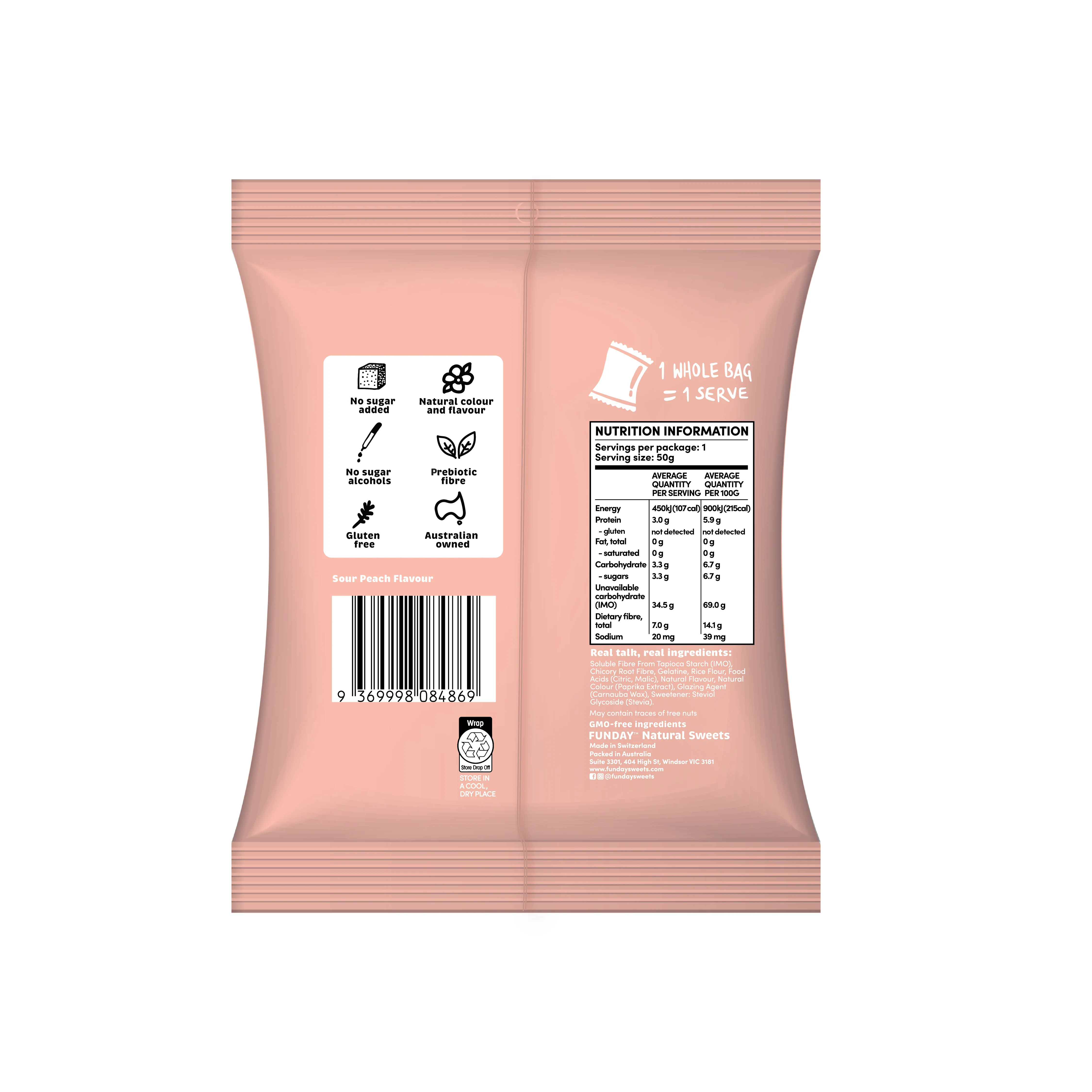 Funday Sour Peach Hearts 50g - Image 2