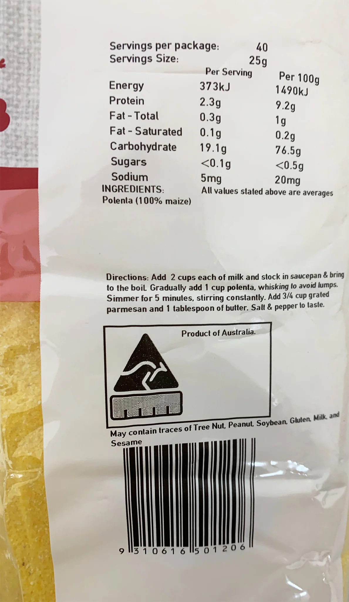 Galaxy Australian Polenta 1kg - Image 2