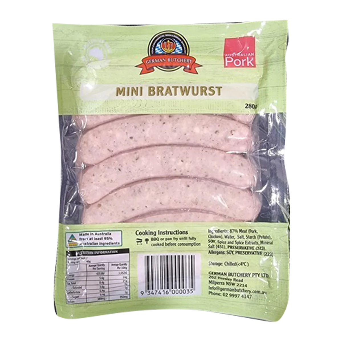 German Butchery Mini German Bratwurst x10 280g