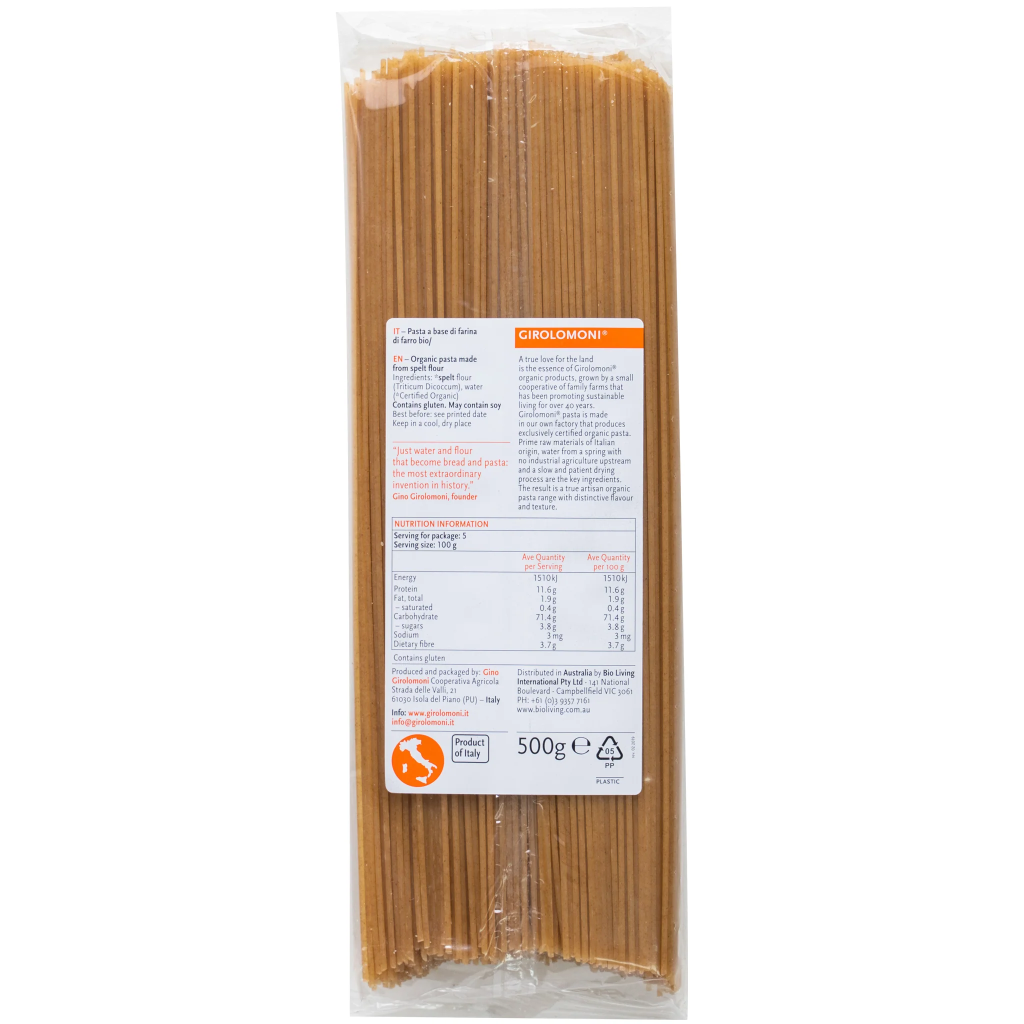 Girolomoni Organic Spelt Pasta Spaghetti 500g - Image 2