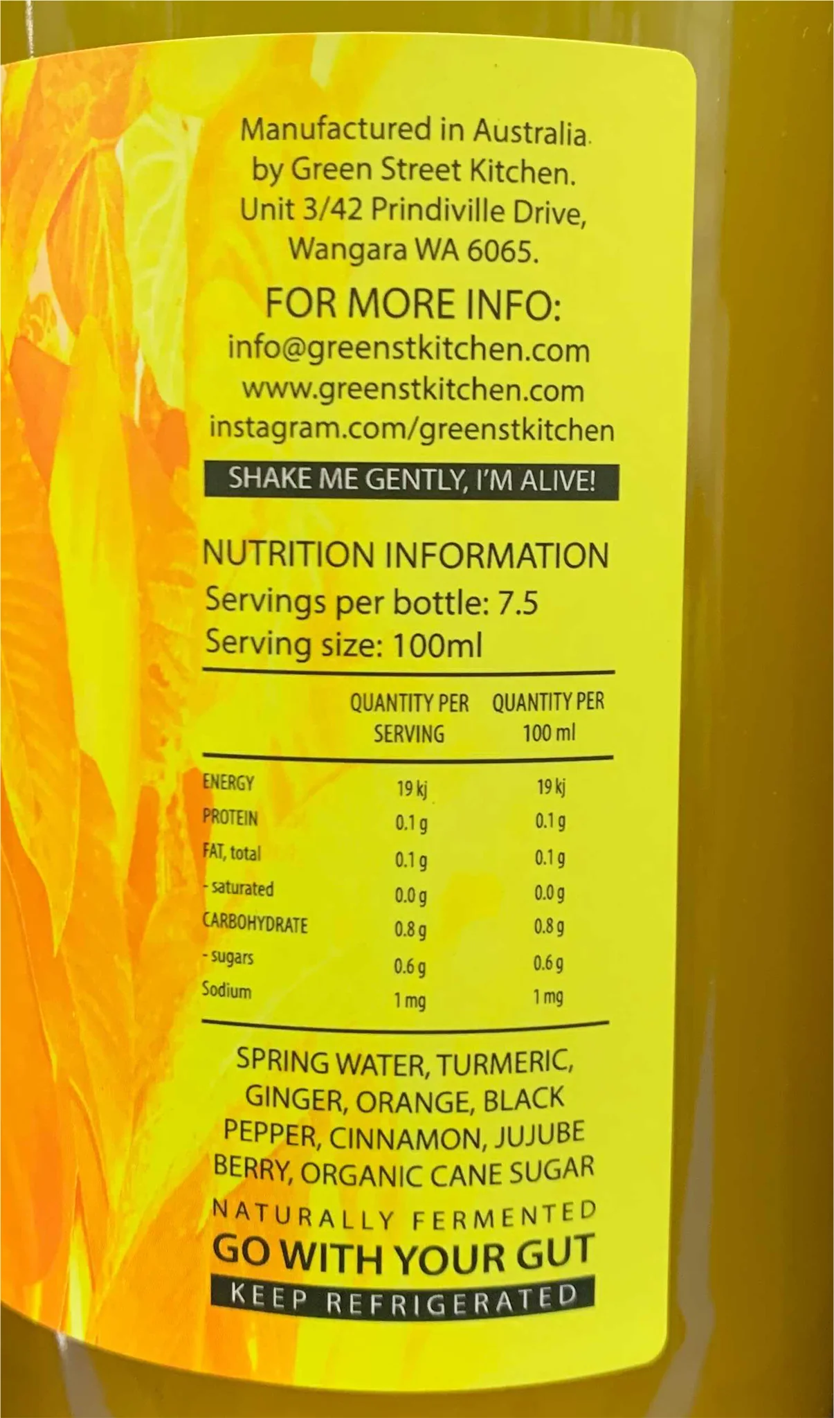 Green Street Kitchen Botanical Turmeric Tonic with Wild Orange and Black Pepper 750ml - Image 2