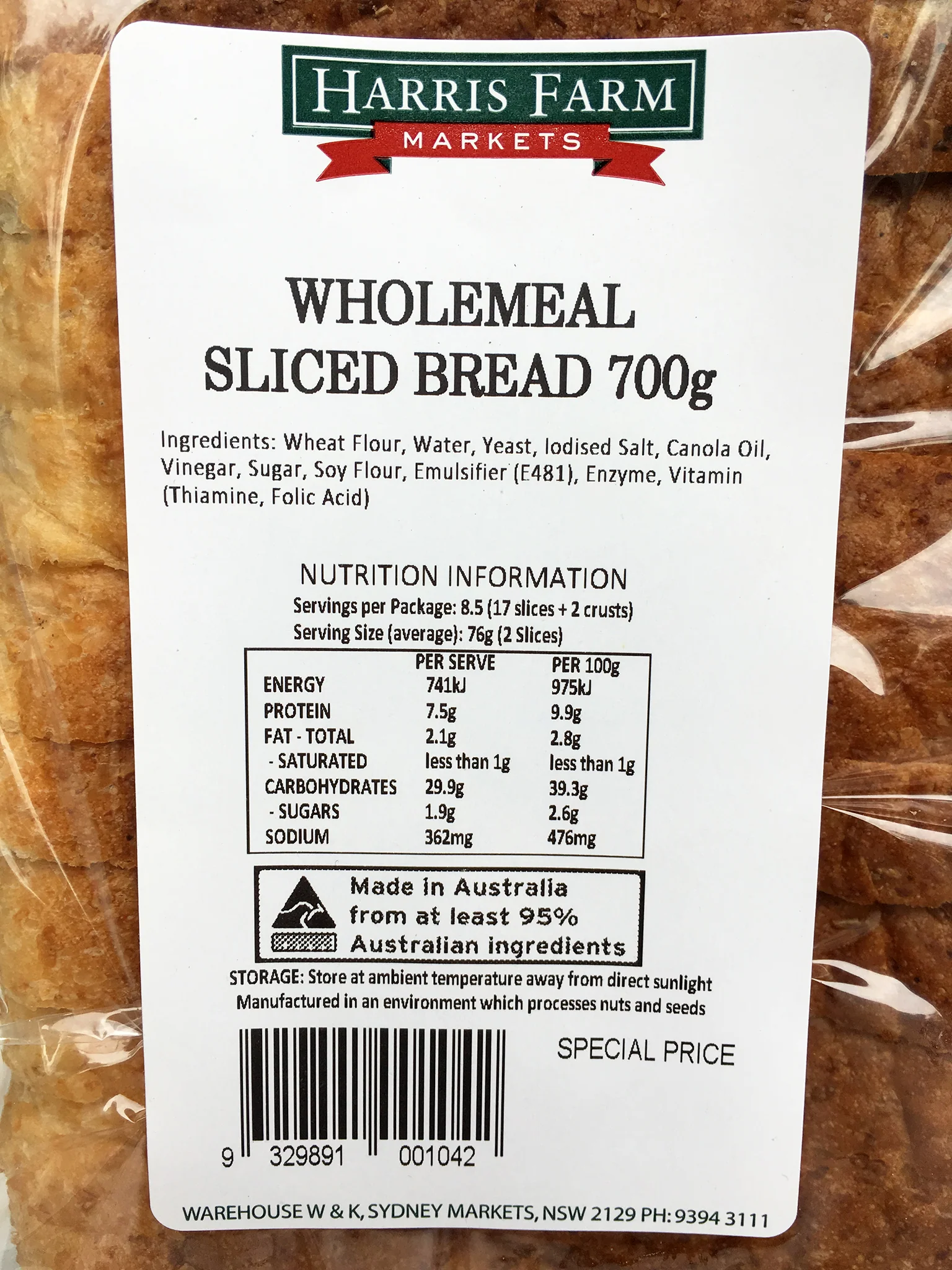 Harris Farm Sliced Wholemeal Bread 700g - Image 5