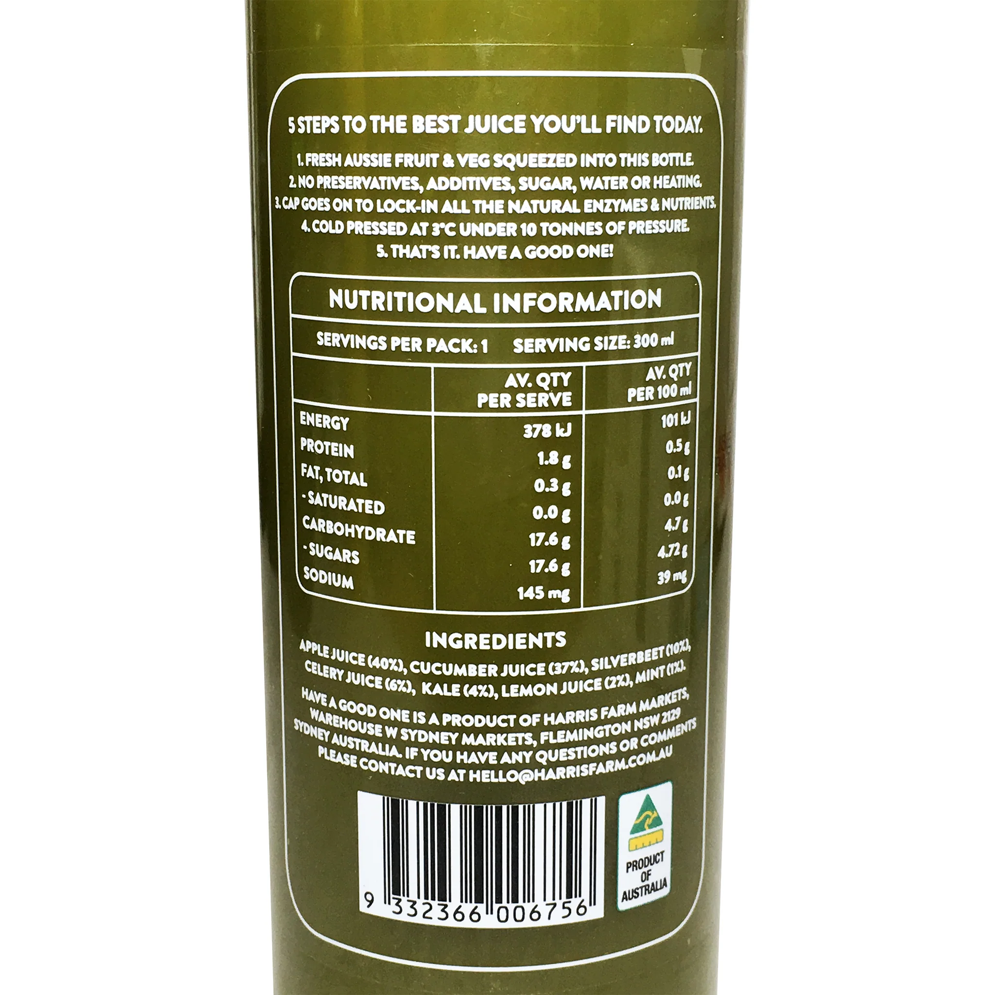 Harris Farm Cold Pressed Green Detox Juice 300ml - Image 2