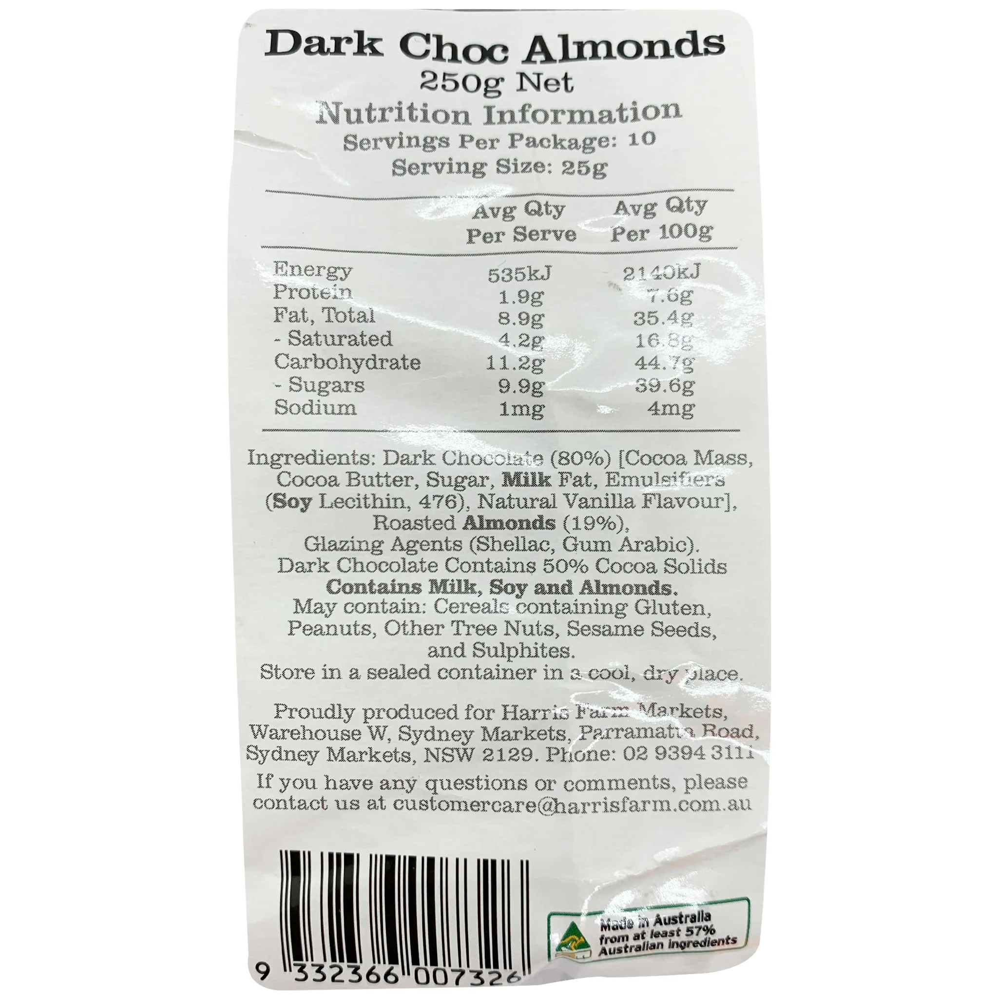 Harris Farm Almonds Dark Chocolate Covered 250g - Image 2