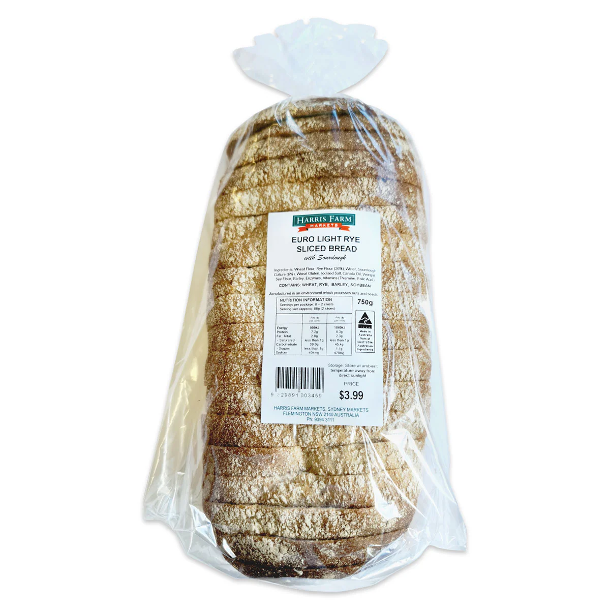 Harris Farm Sliced Bread Euro Light Rye 750g - Image 2