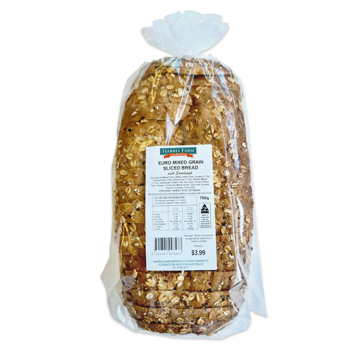 Harris Farm Sliced Bread  Euro Mixed Grain 750g - Image 2