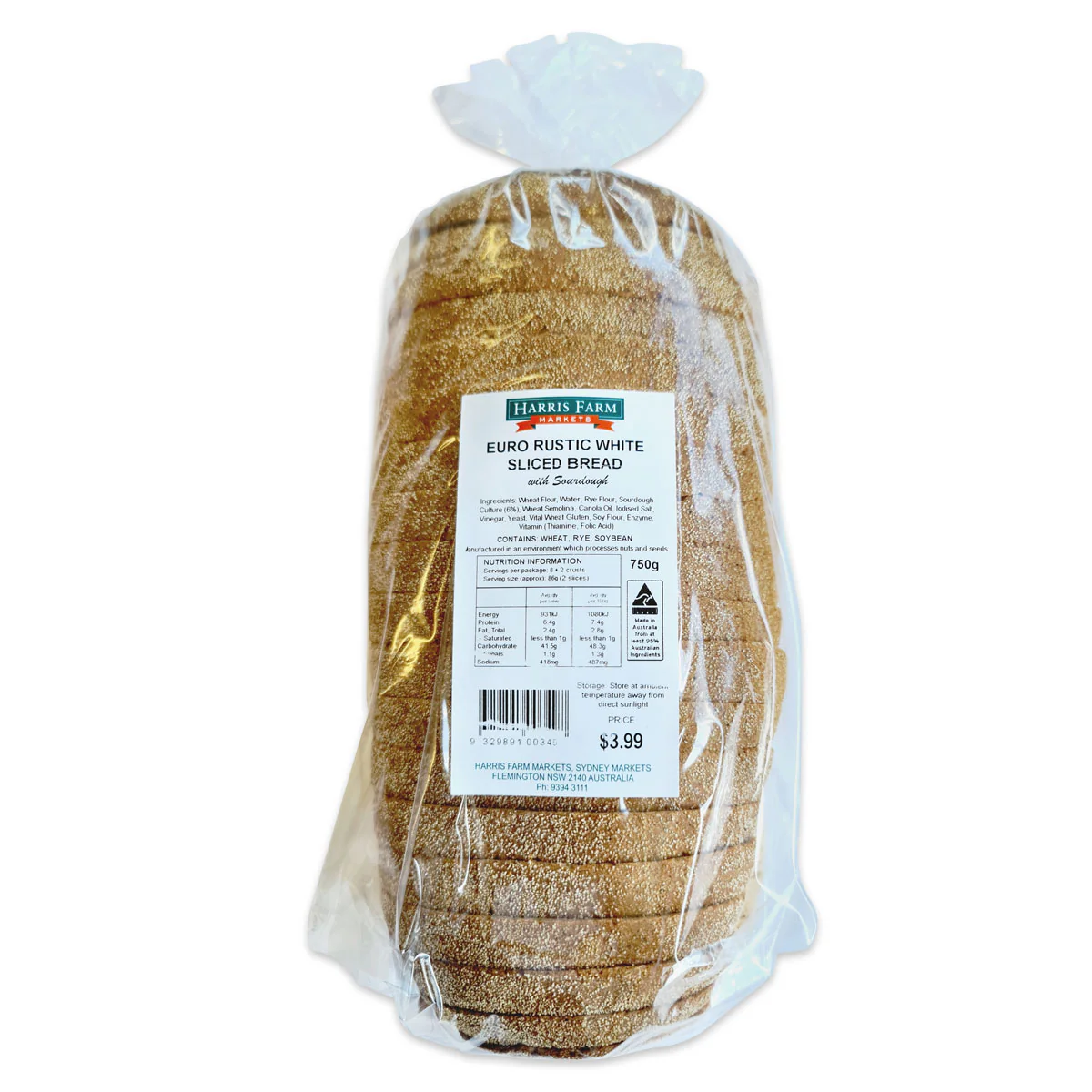 Harris Farm Sliced Bread Euro White 750g - Image 2