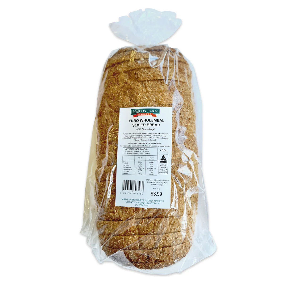 Harris Farm Sliced Bread Euro Wholemeal 750g - Image 2