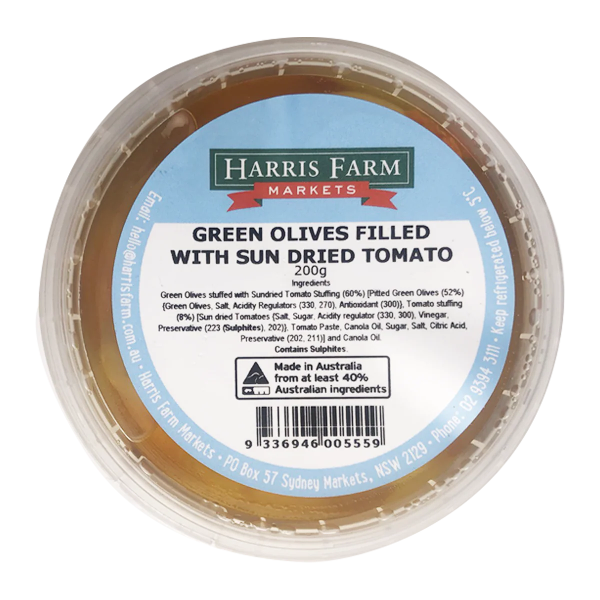 Harris Farm Green Olives with Sun Dried Tomato 200g