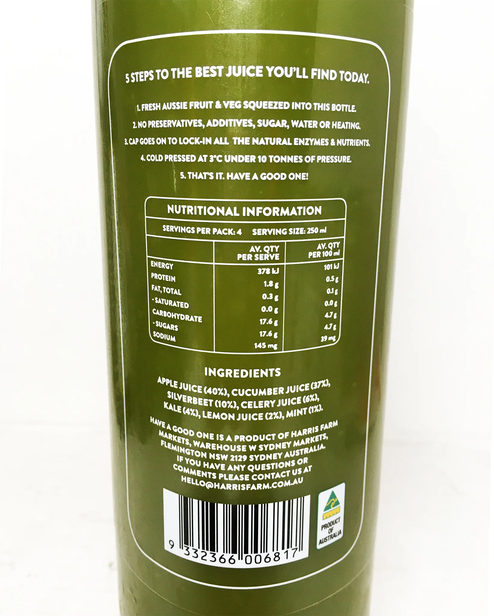 Harris Farm Cold Pressed Green Detox Juice 1L - Image 2