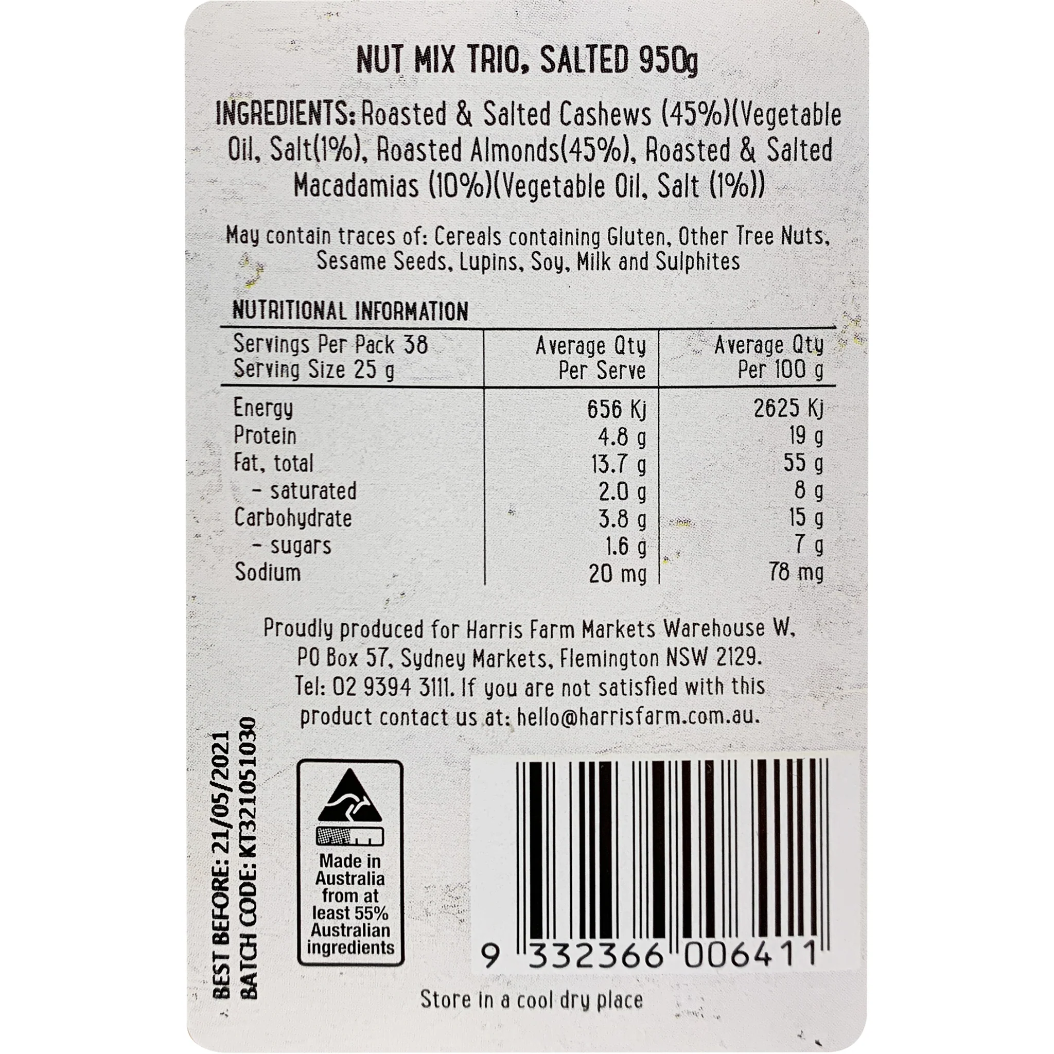 Harris Farm Nut Mix Trio Roasted and Salted 950g - Image 2
