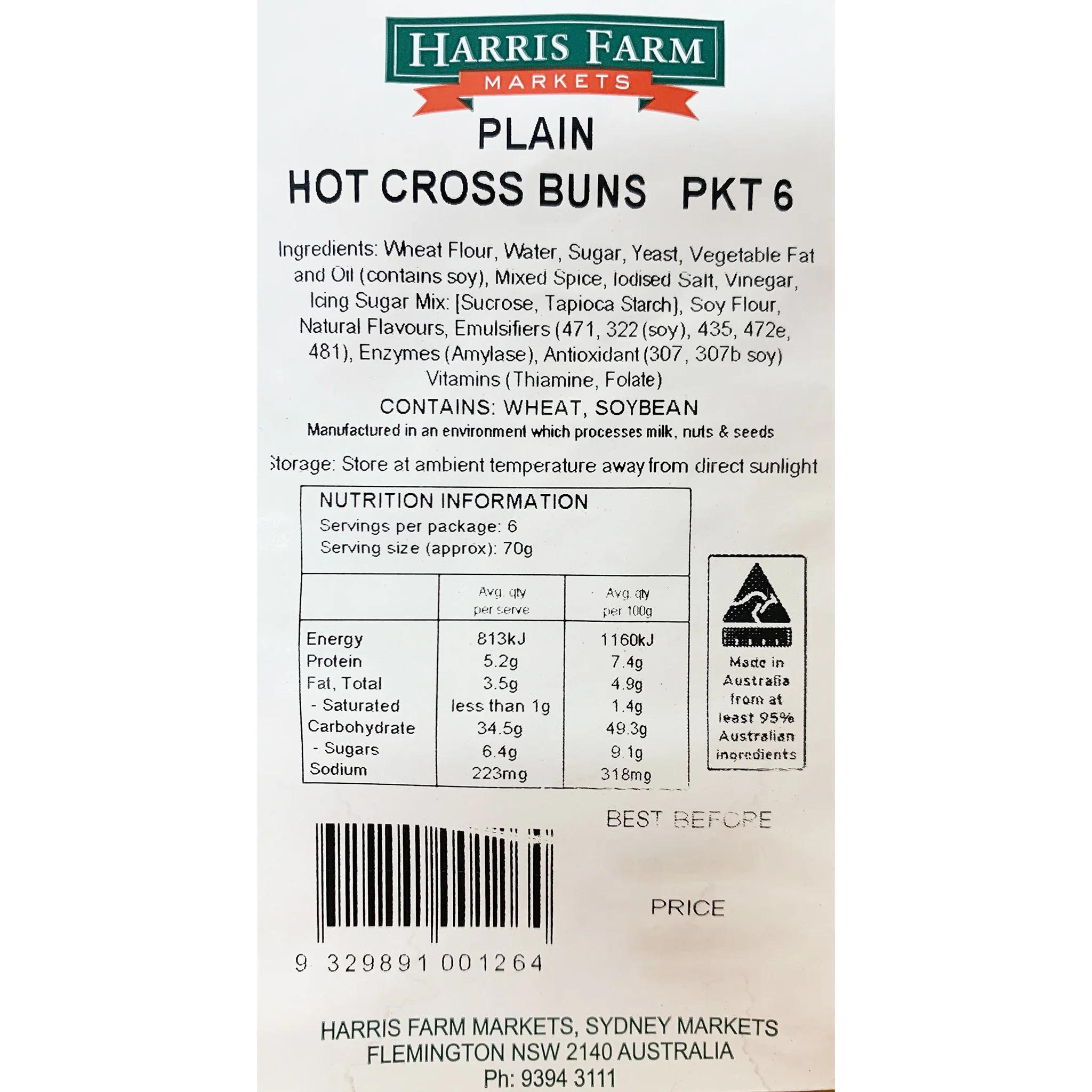 Harris Farm Hot Cross Buns Plain 6 pack - Image 2