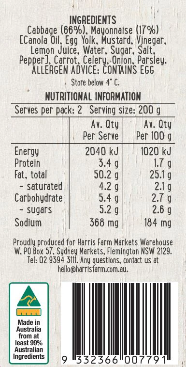 Harris Farm Side Salad Creamy Coleslaw 350g - Image 2