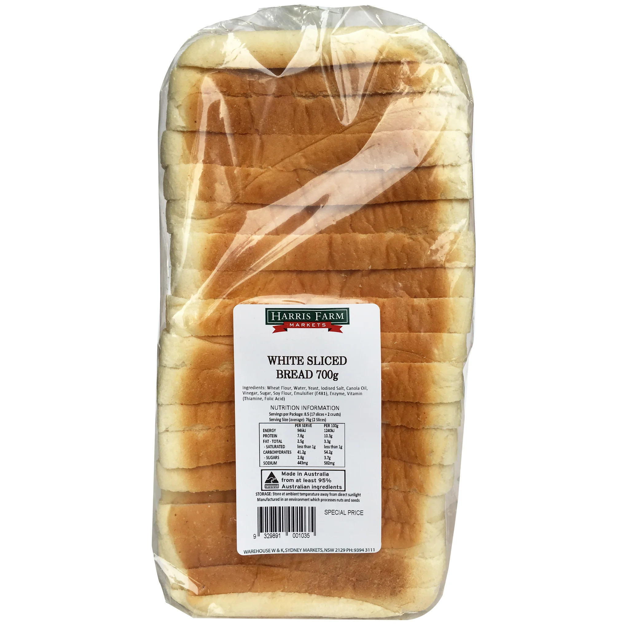 Harris Farm Sliced White Bread 700g - Image 2