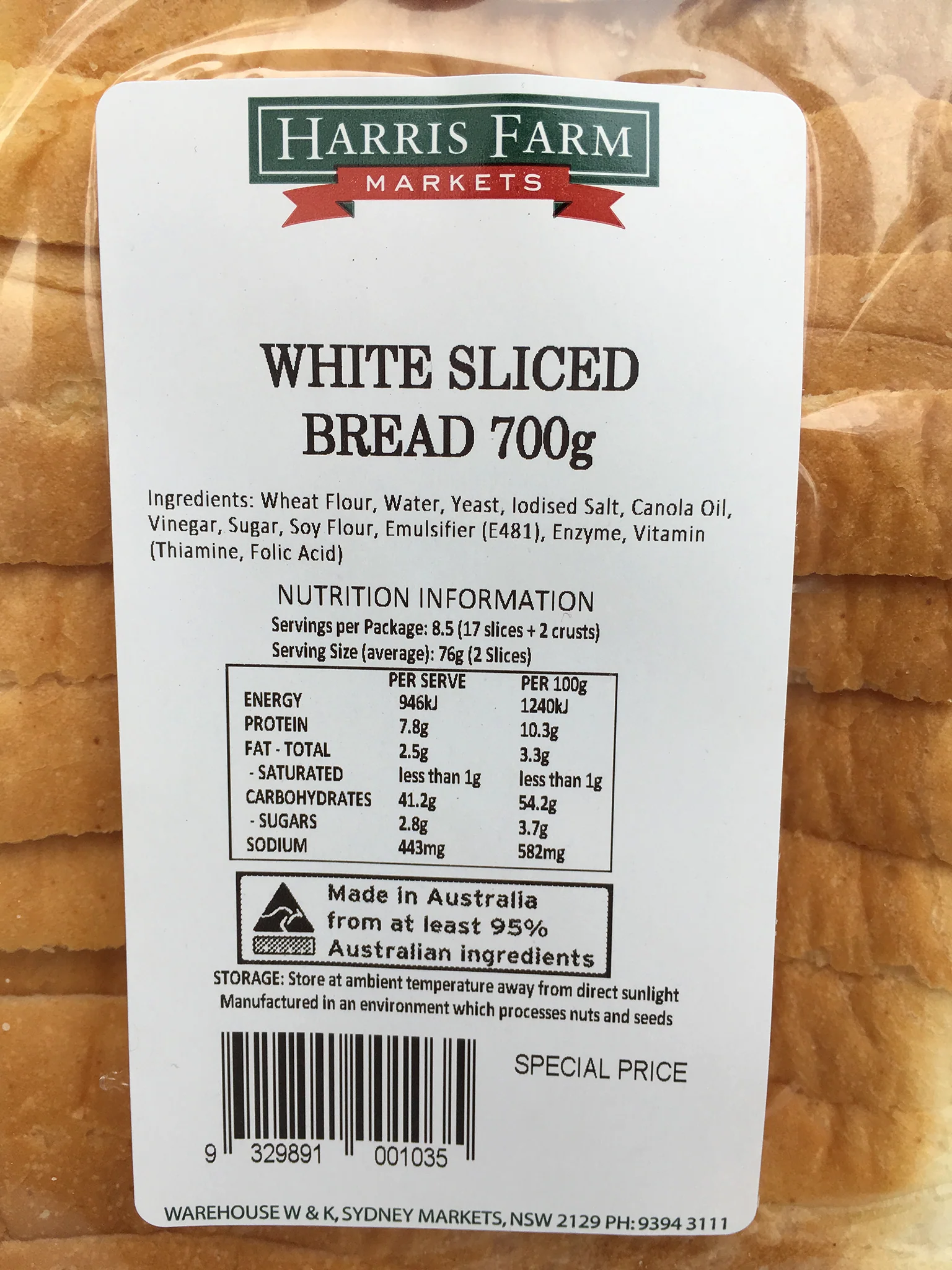Harris Farm Sliced White Bread 700g - Image 5