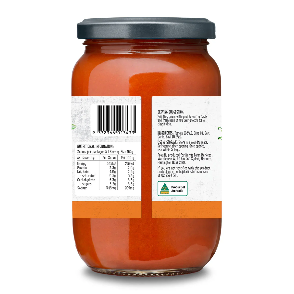 Harris Farm Pasta Sauce Tomato and Basil 500g - Image 2