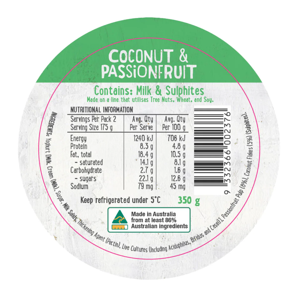 Harris Farm Yoghurt Coconut Passionfruit 350g - Image 2