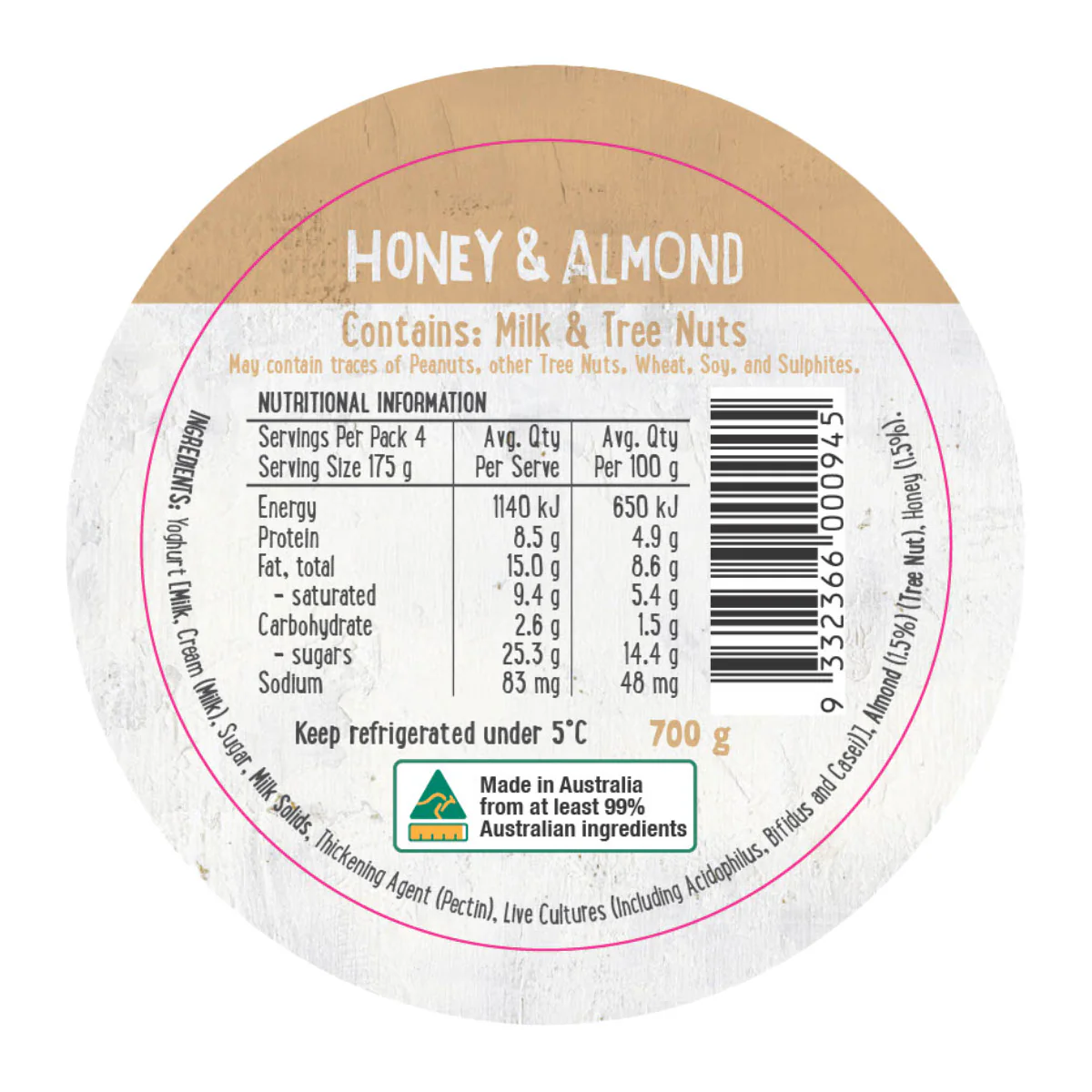 Harris Farm Yoghurt Honey and Almond 700g - Image 3