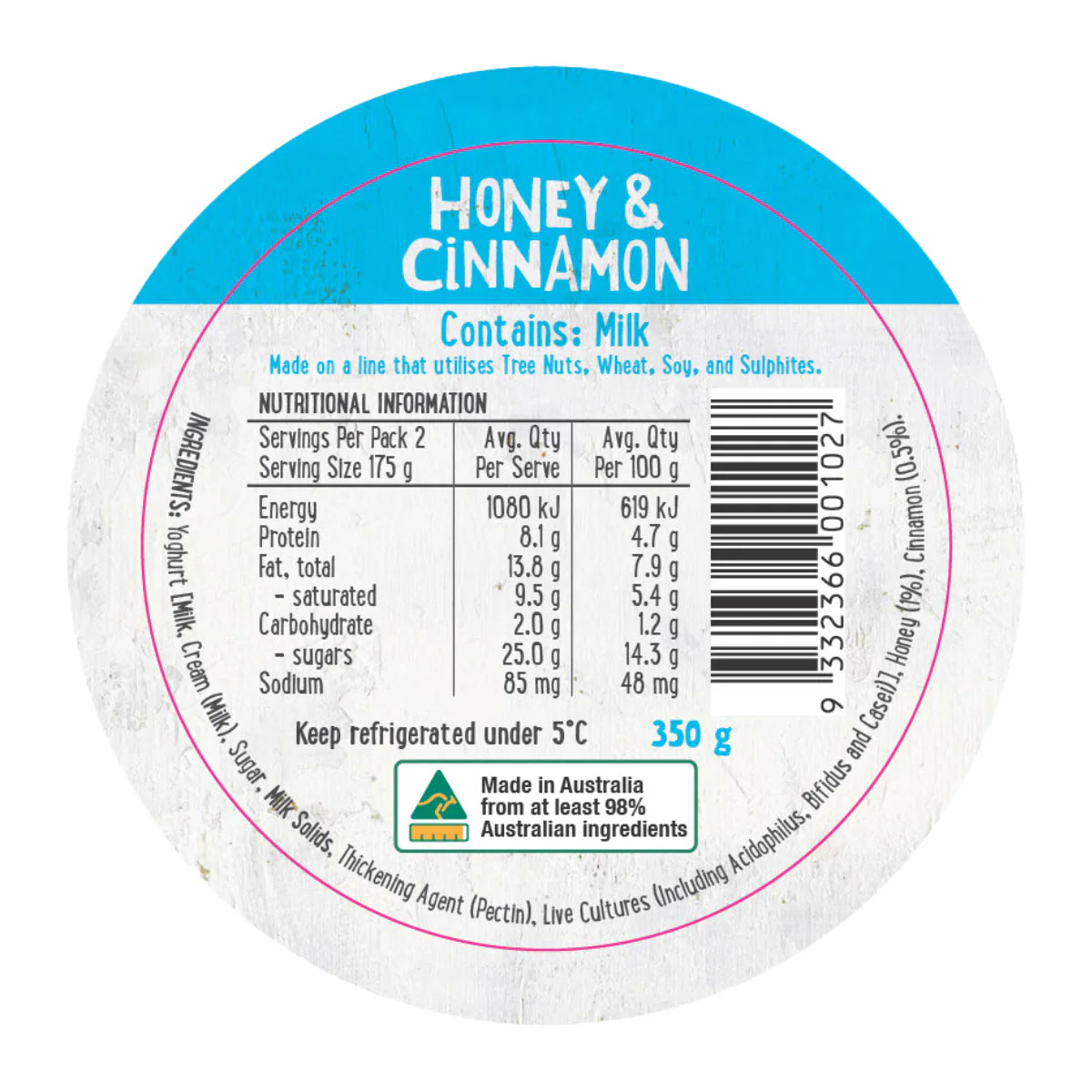Harris Farm Yoghurt Honey and Cinnamon 350g - Image 2