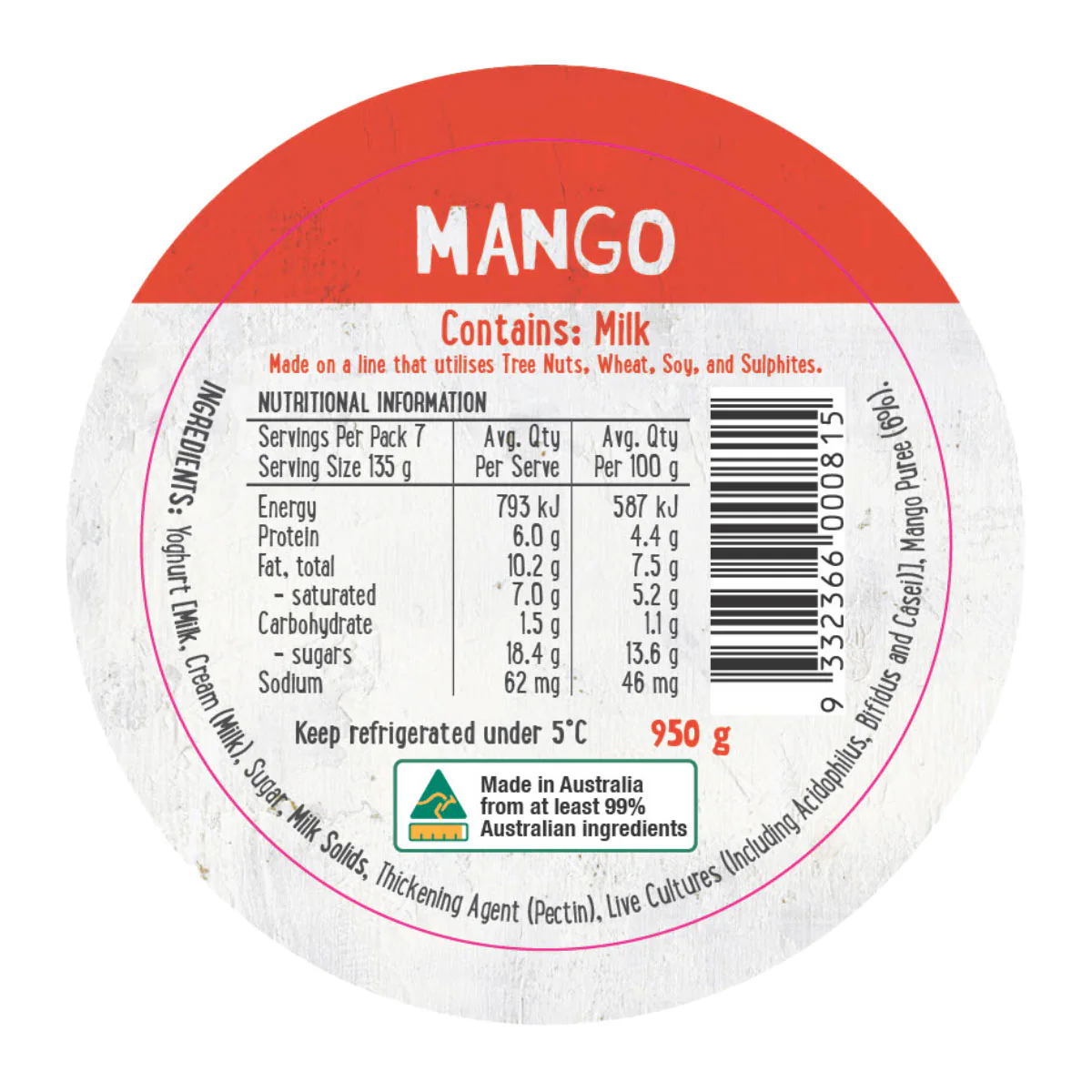 Harris Farm Yoghurt Mango 950g - Image 2