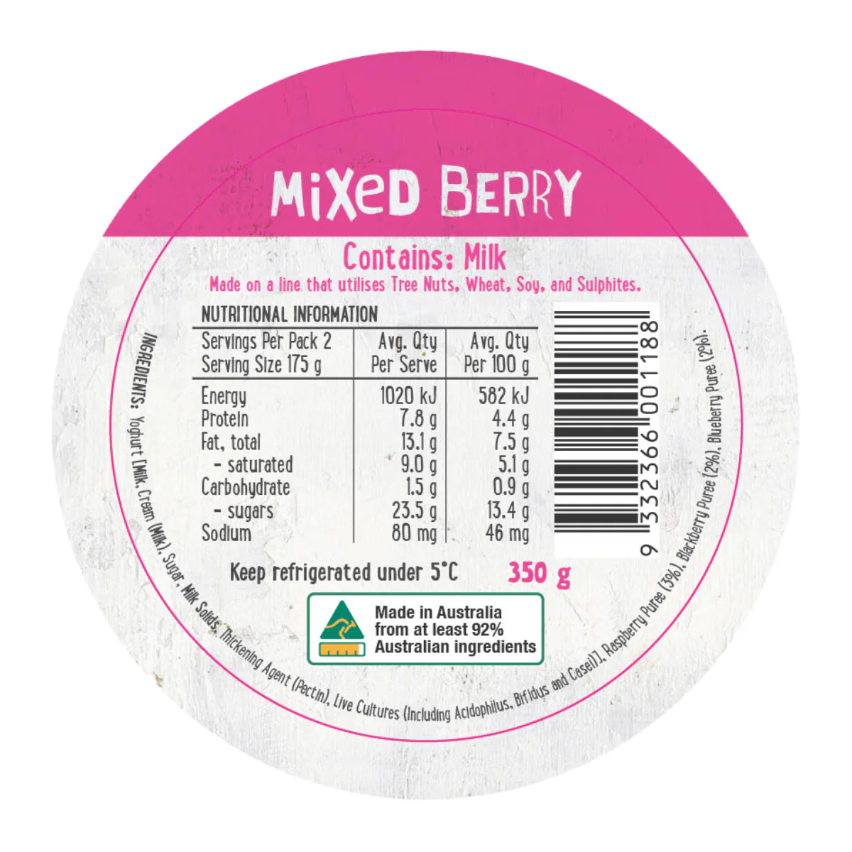 Harris Farm Yoghurt Mixed Berry 350g - Image 2