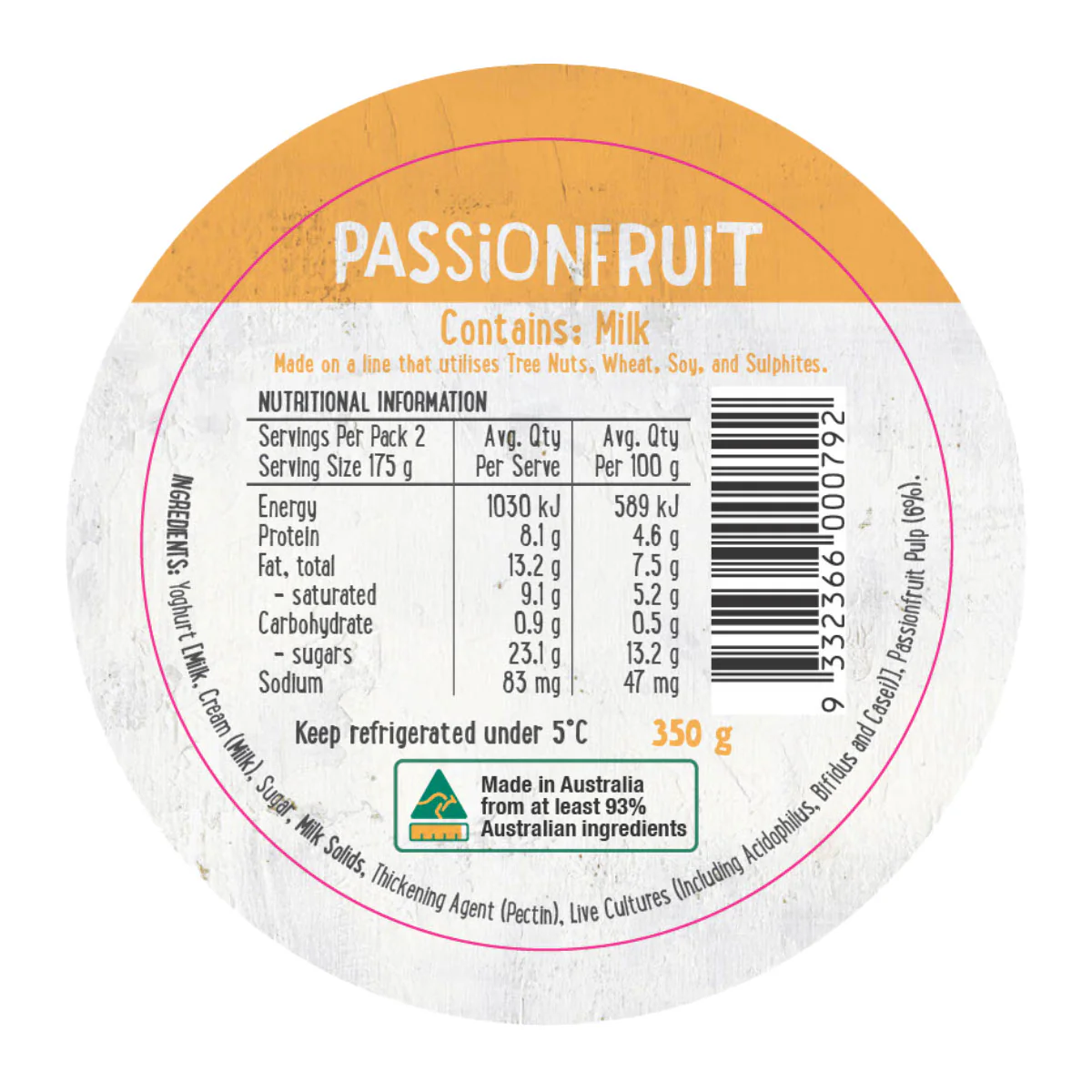 Harris Farm Yoghurt Passionfruit 350g - Image 2