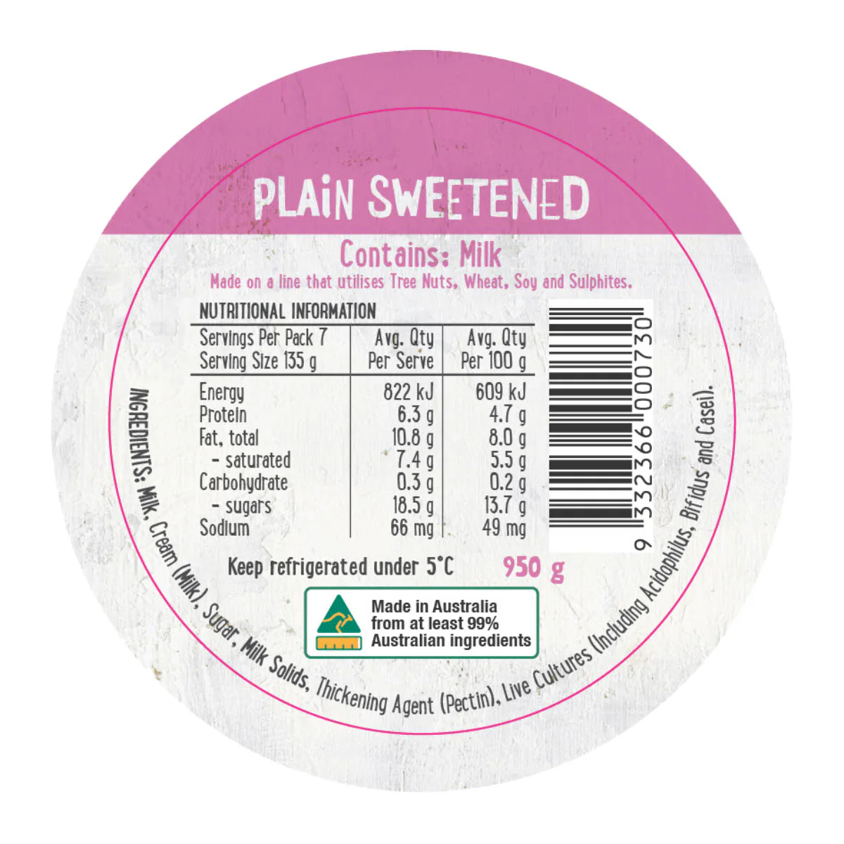Harris Farm Yoghurt Plain Sweetened 950g - Image 2