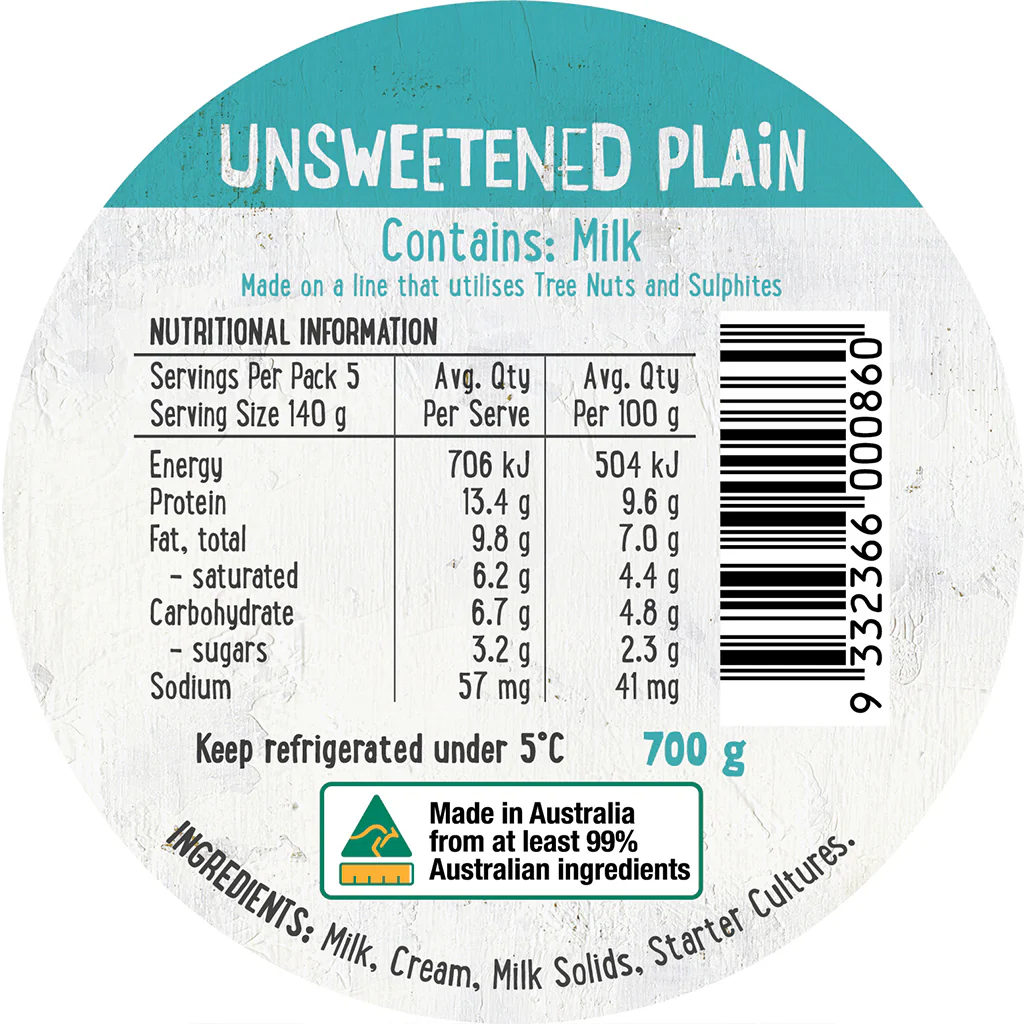 Harris Farm Yoghurt Unsweetened Plain 700g - Image 2
