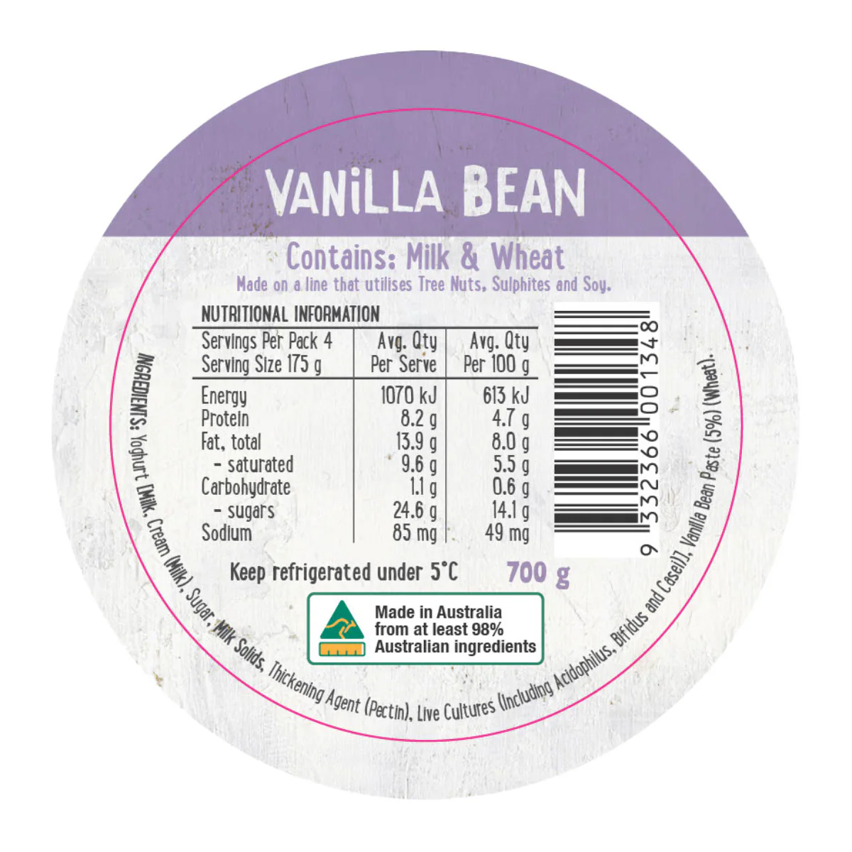 Harris Farm Yoghurt Vanilla Bean 700g - Image 2