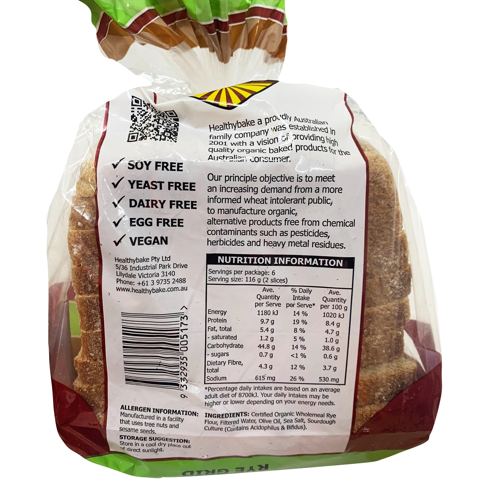 Healthybake Rye Grid Organic Sourdough 700g - Image 3