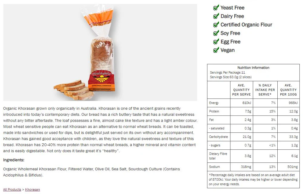 Healthybake Wholemeal Khorasan Organic Sourdough 700g - Image 2