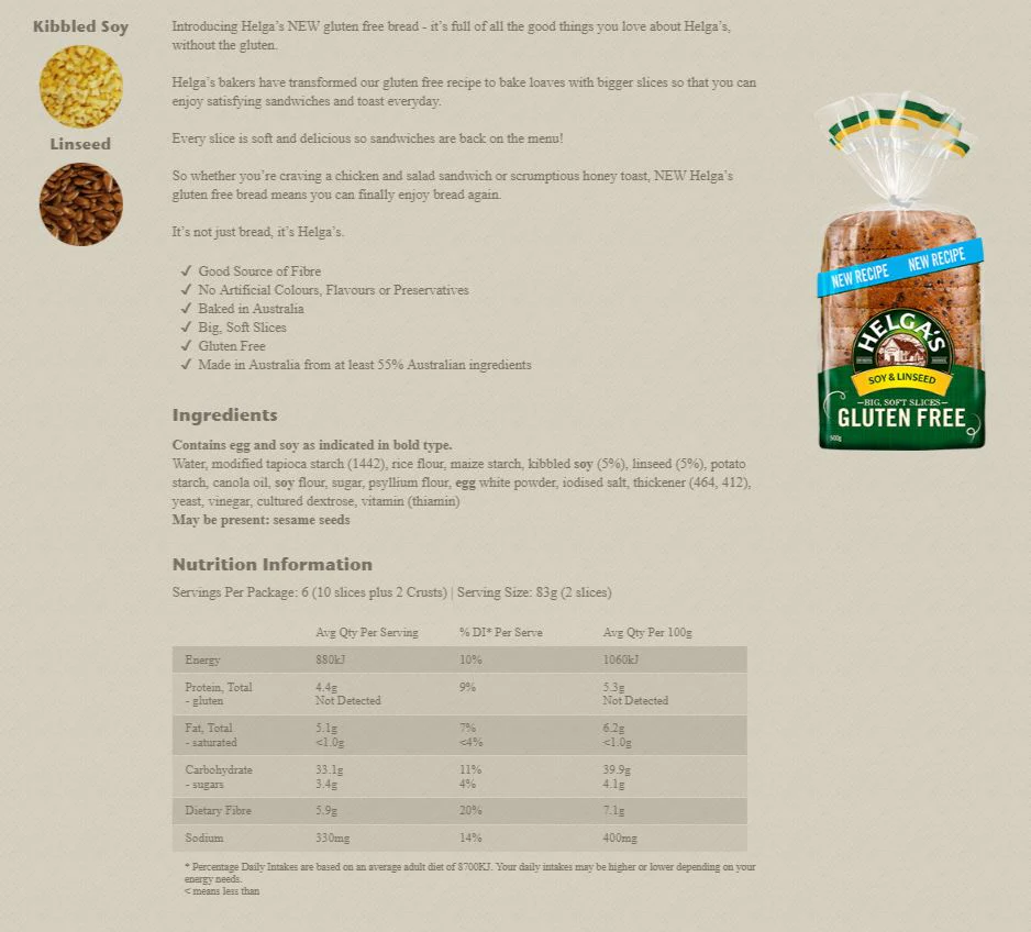 Helga's Gluten Free Soy and Linseed 500g - Image 2