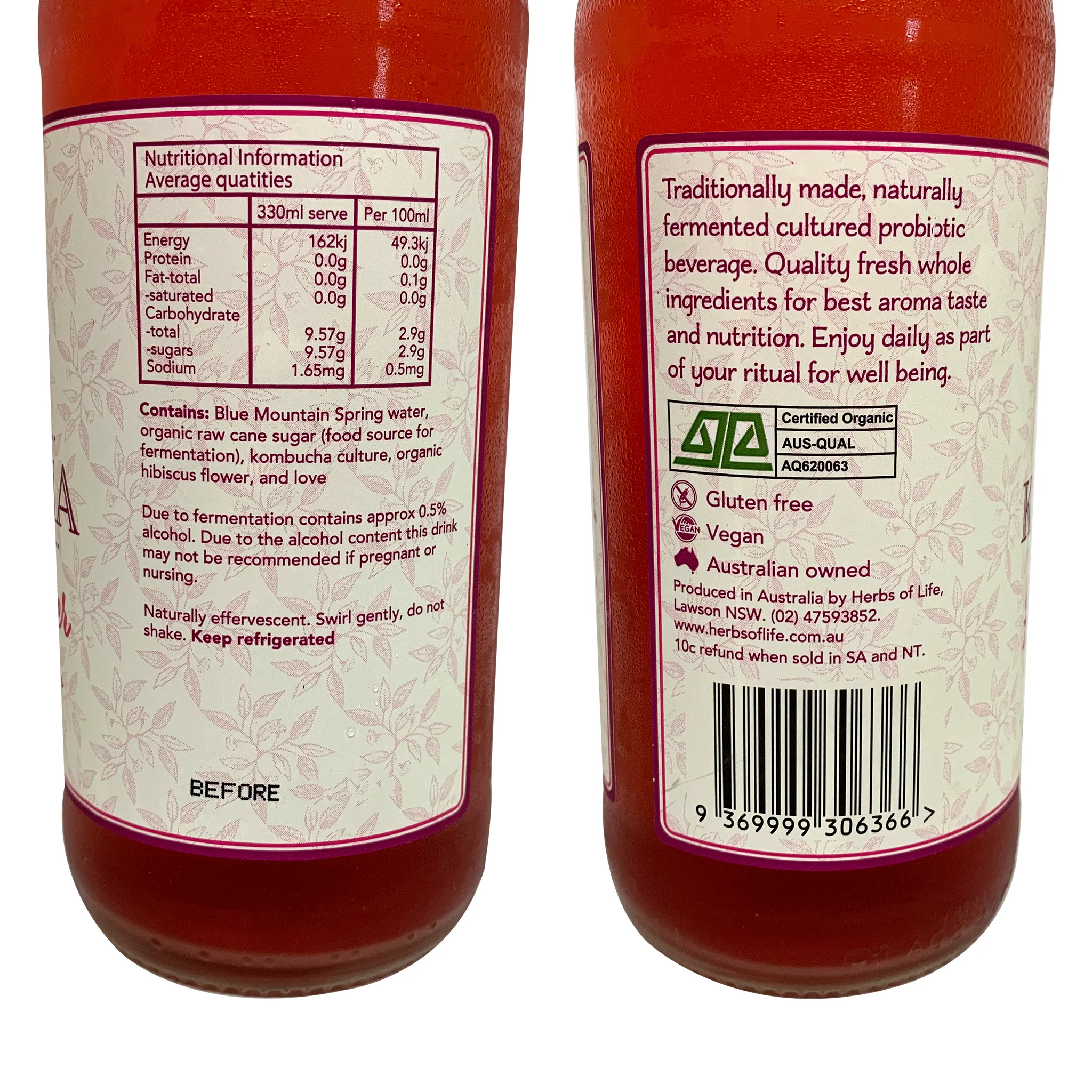 Herbs of Life Drinks Hibiscus Flower Organic Kombucha 330ml - Image 2