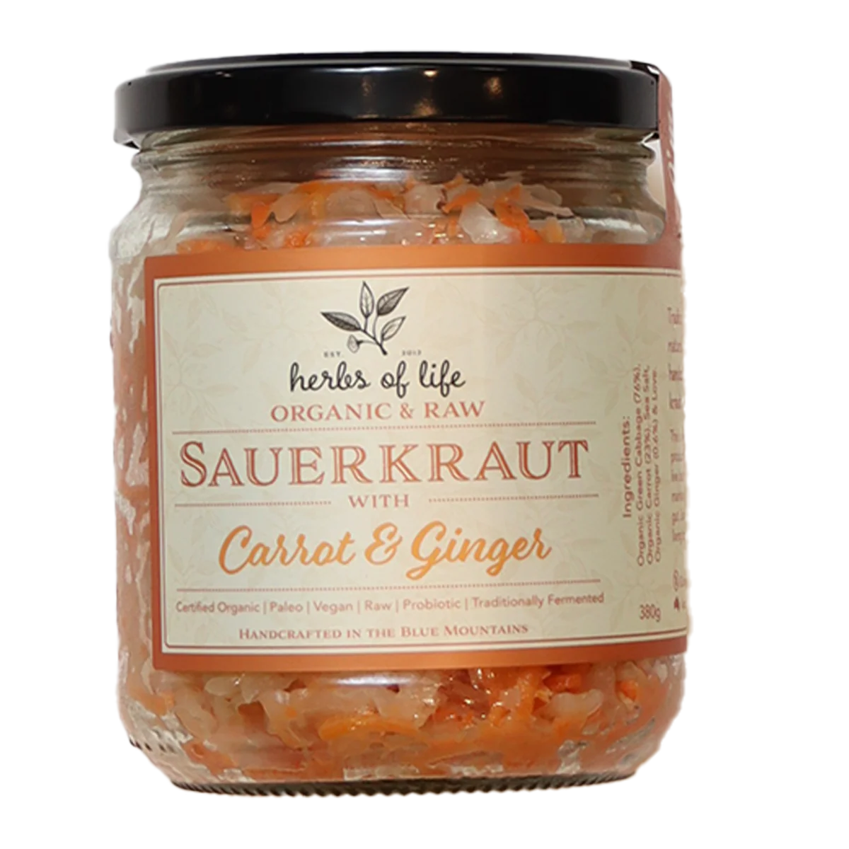 Herbs of Life Organic Sauerkraut Carrot & Ginger 380g