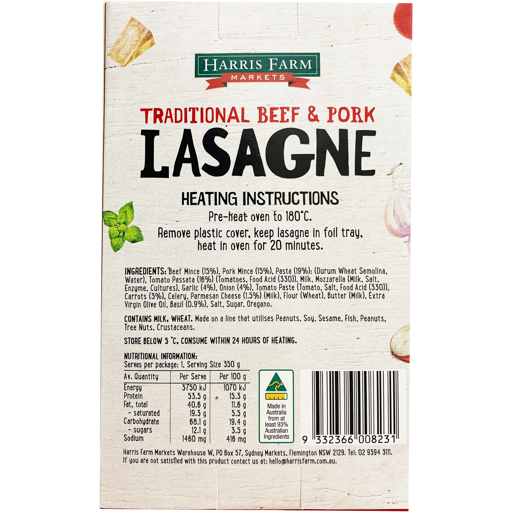Harris Farm Lasagne Beef and Pork 350g - Image 2