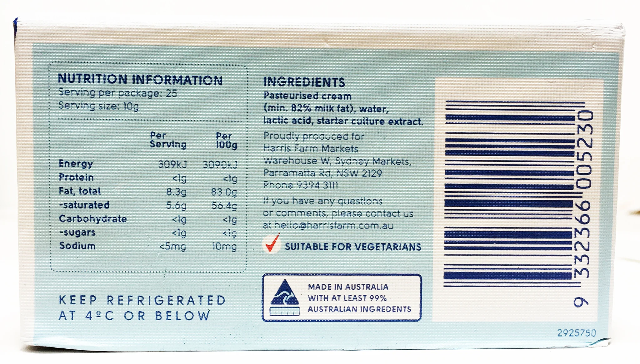 Harris Farm Butter Unsalted Cultured Style 250g - Image 3