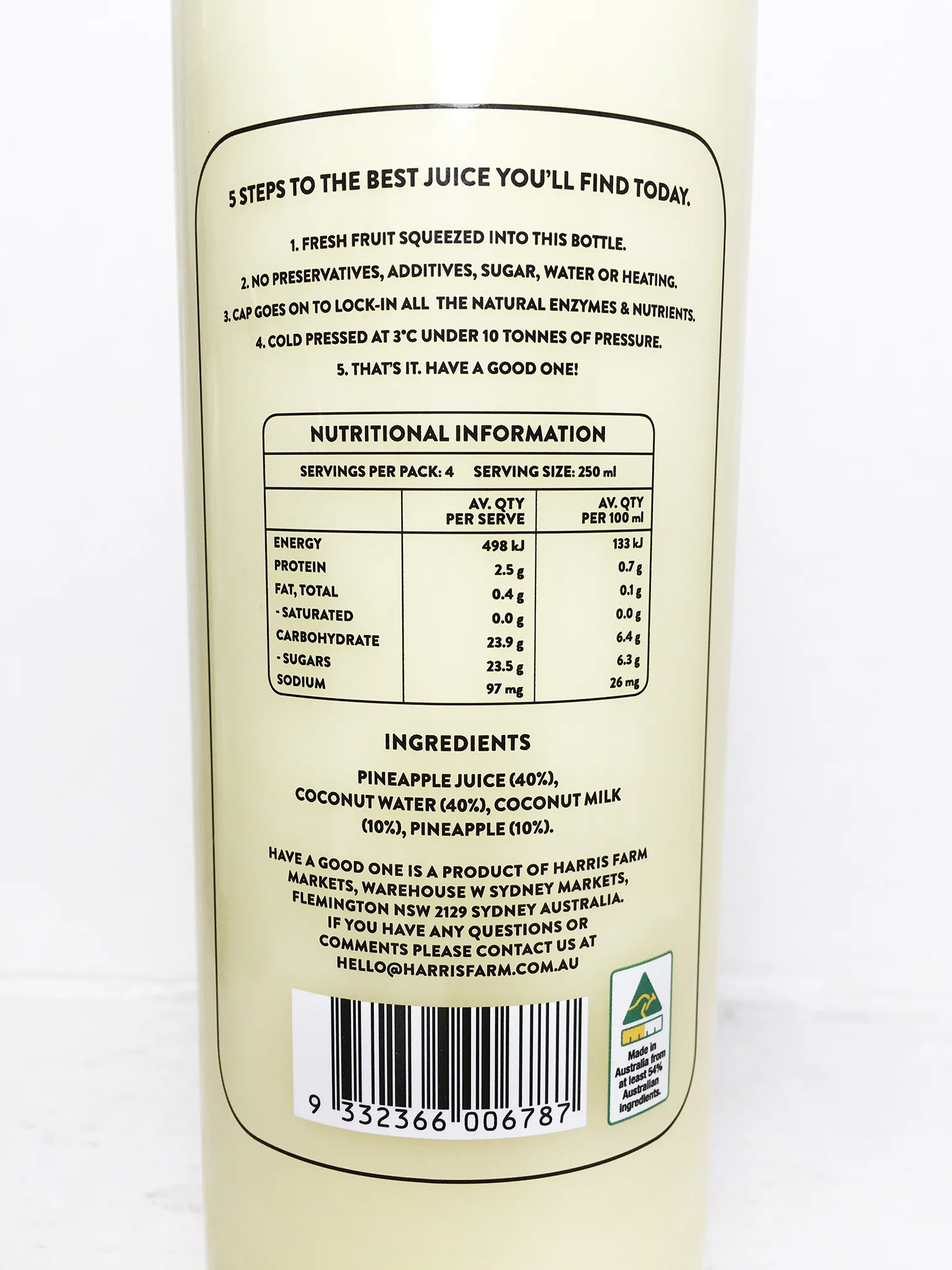 Harris Farm Cold Pressed Pineapple Pina Colada Juice 1L - Image 2