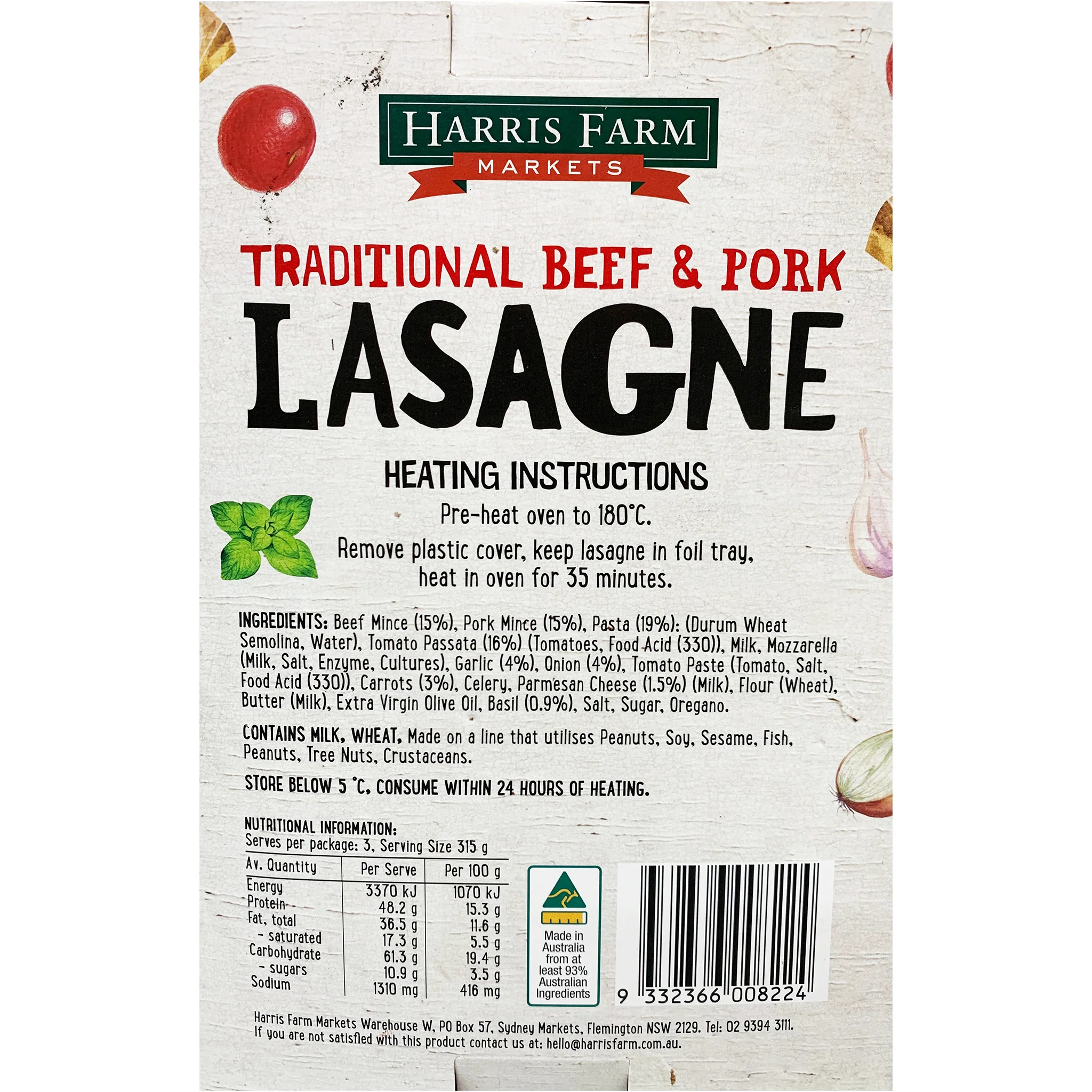 Harris Farm Lasagne Beef and Pork 950g - Image 2