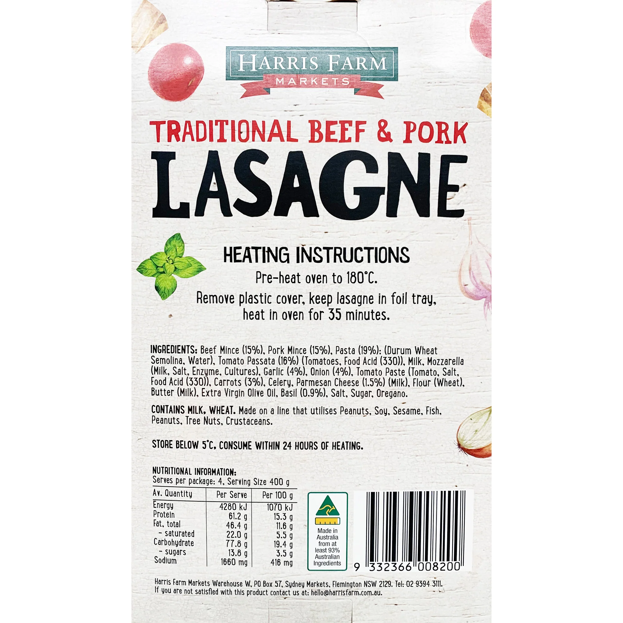 Harris Farm Lasagne Beef and Pork 1.6kg - Image 2