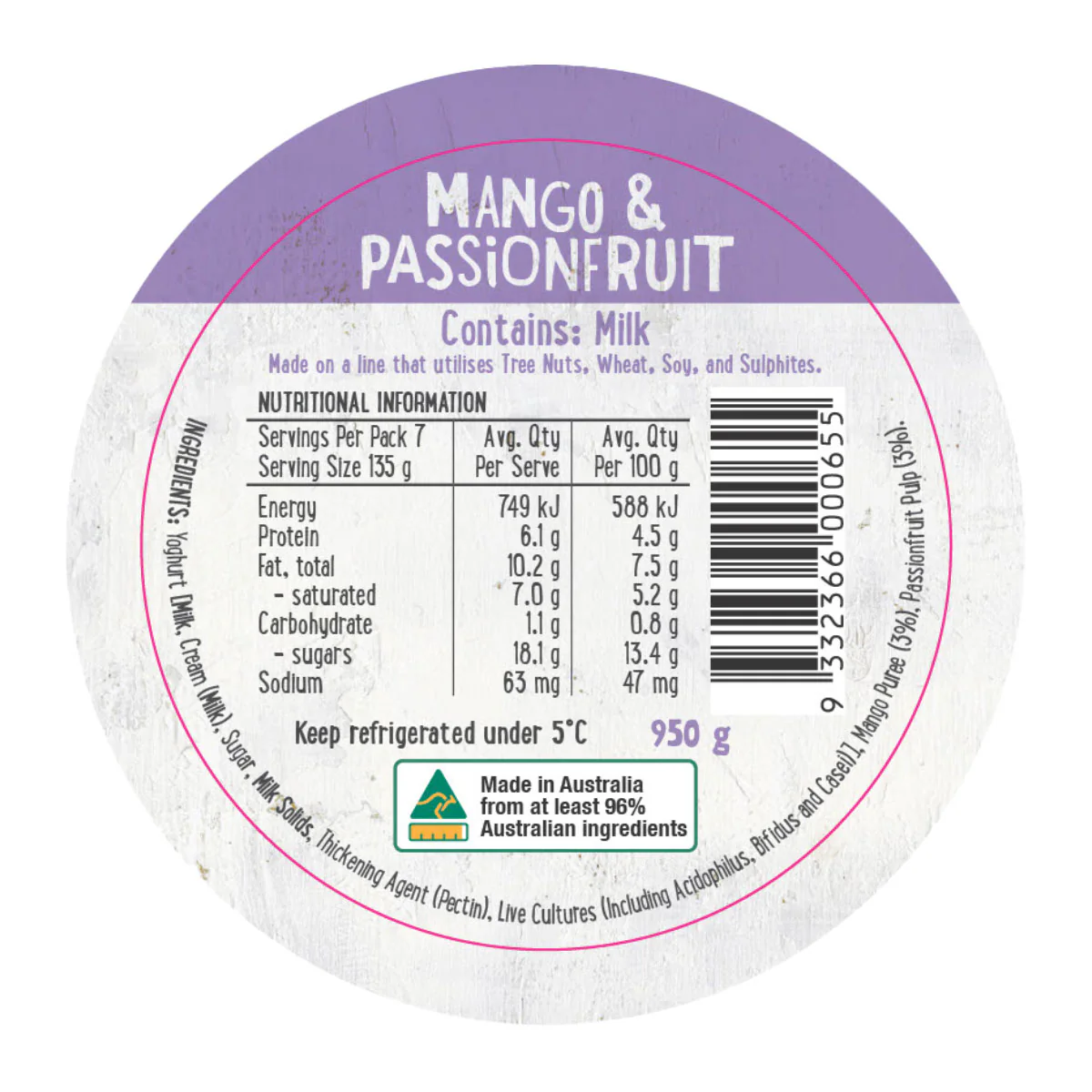 Harris Farm Yoghurt Mango and Passionfruit 950g - Image 2
